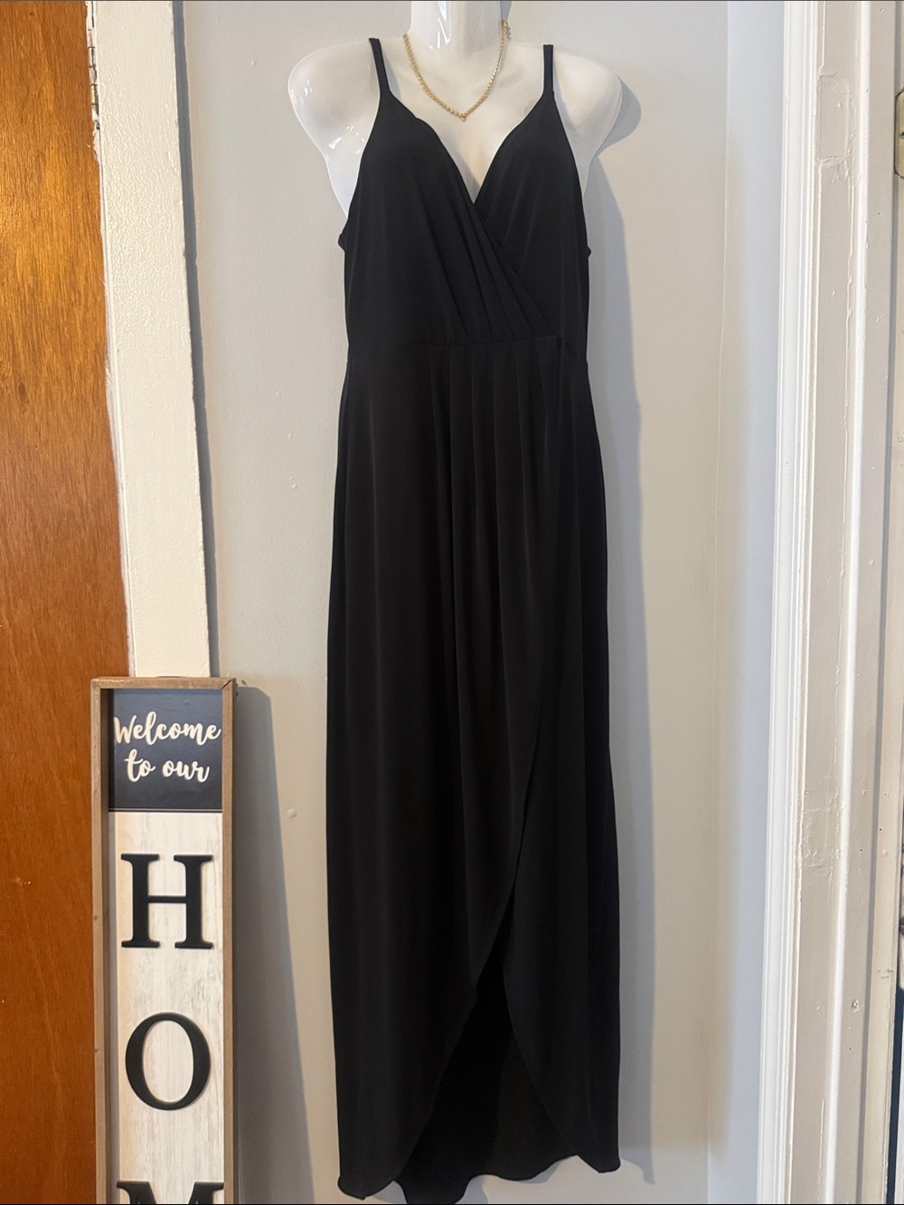 Express Black Wrap-Front Spaghetti Strap Maxi Dress